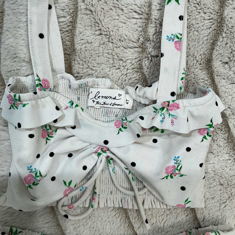 KIDS: For Love And Lemons Floral Polka Dot 2 Piece Bathing Suit - Picture 4 of 10